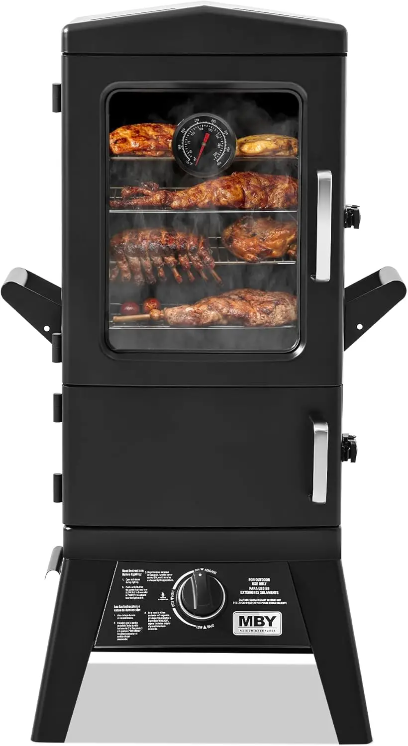 Outdoor Propane Smoking, Heavy Duty Design, Weather-Resistant, 4-Rack, Temperature Control