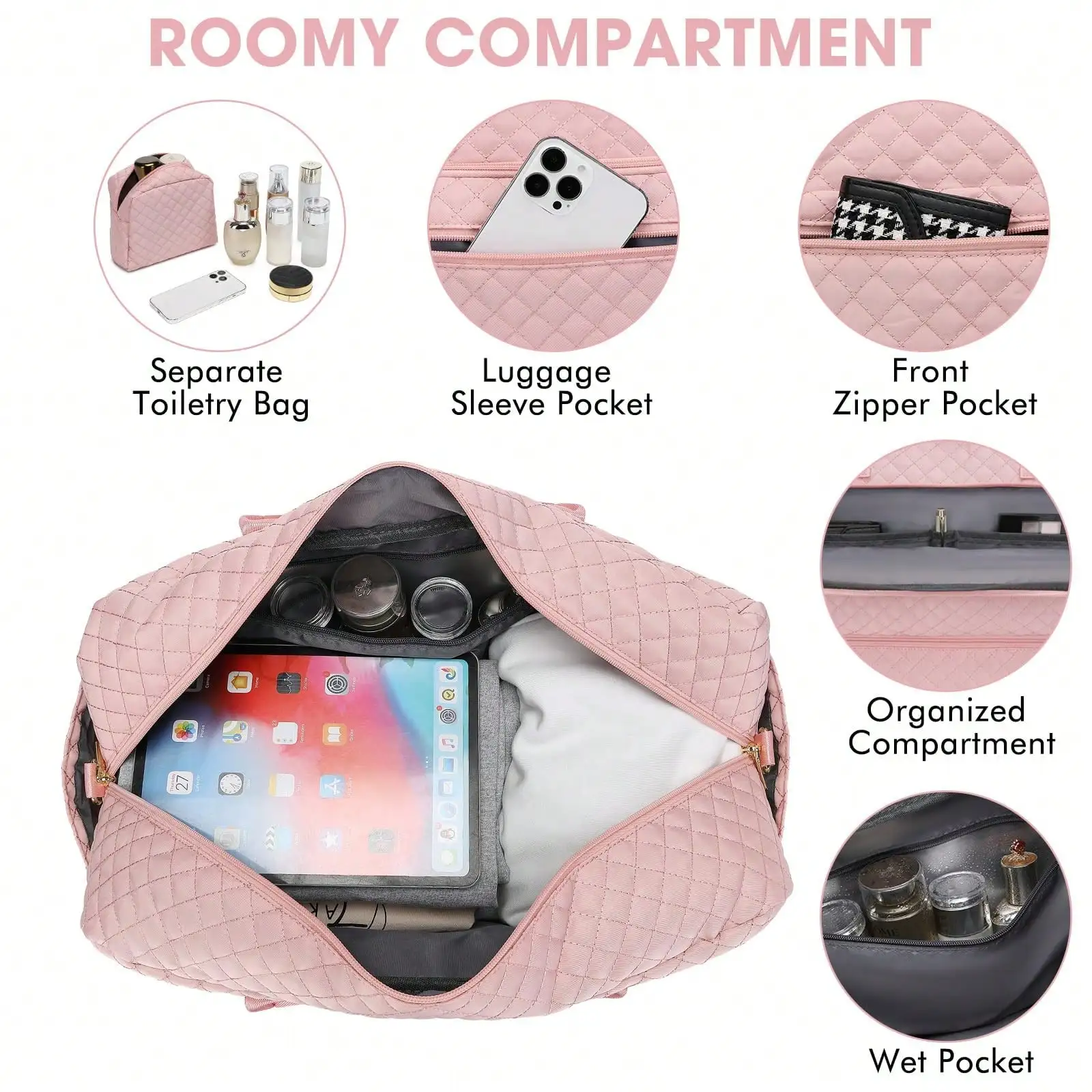 Women Large Travel Duffel Bag, Carry On Weekender Overnight Tote Gym Bag With Wet Pocket, Separate Shoe Compartment & USB Charging Port, Personal Item Travel Bag for Yoga, Sports, Business Trips, Weekend Getaway & Short Vacation Essentials