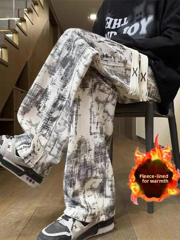 

Thi вельветовые мужские повседневные брюки, теплые свободные прямые широкие брюки, длинные брюки, осень-зима, модный бренд Lazy Sle