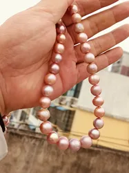 Natural AAAA 11-13mm Round South Sea pink purple Baroque Freshwater Pearl Necklace 18inch 14K Buckle