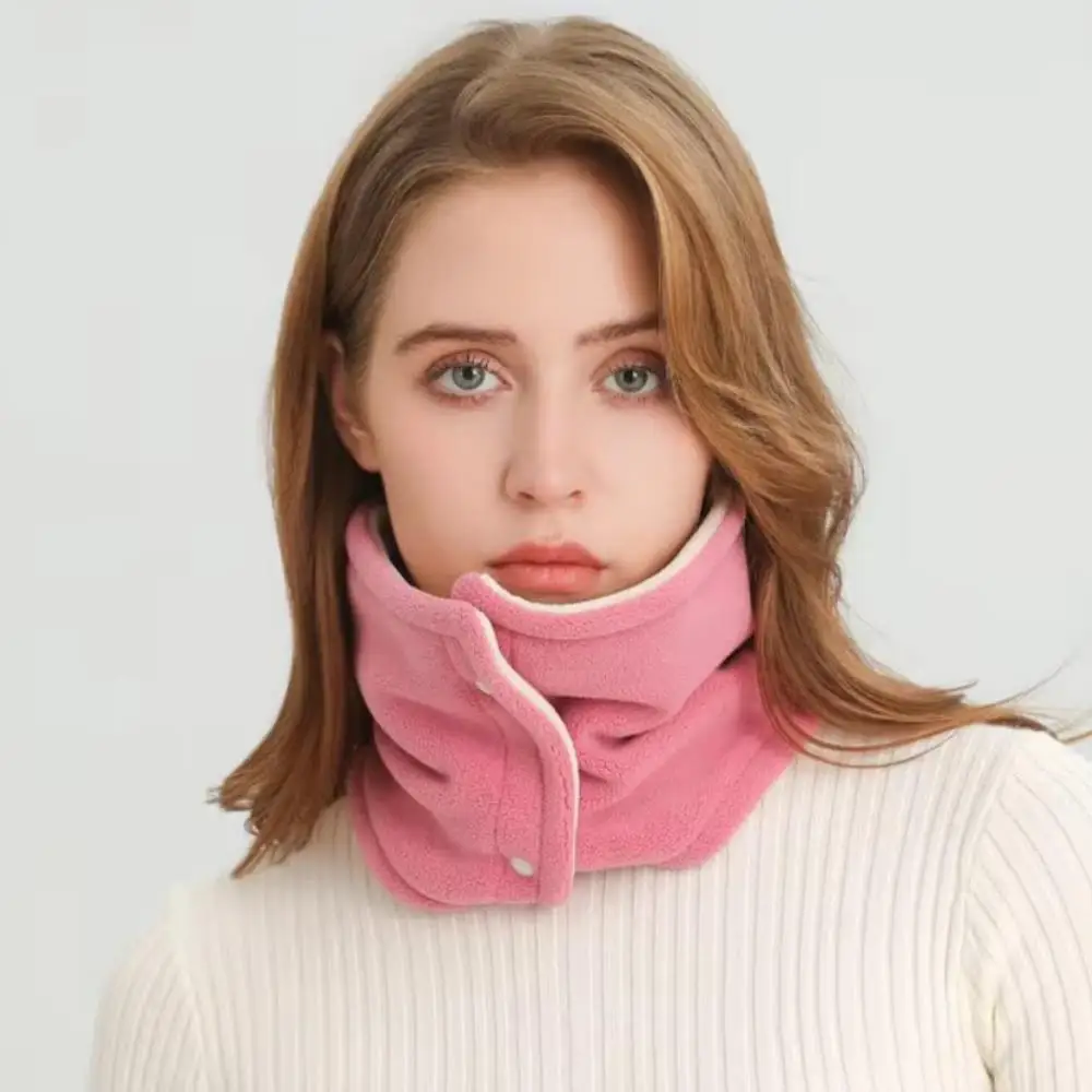 Double Sided Fleece Scarf For Women Men Winter Warm Snap Button Snood Neck  Scarves Outdoor Cold-proof Plush Thick Collar Scarf