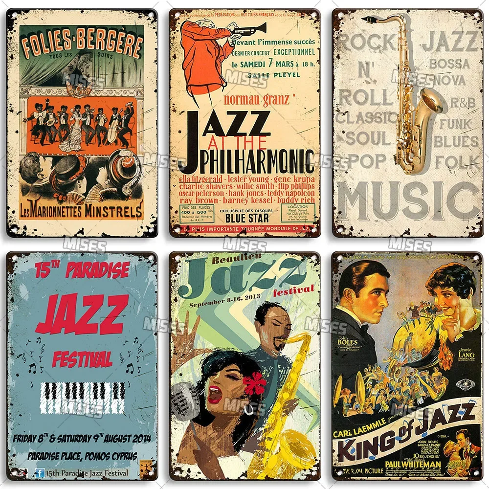 MISES JAZZ Metal Poster Vintage Metal Tin Sign Decorative Plate Metal Sign Music Metal Plaque Home Bar Studio Industrial Decor