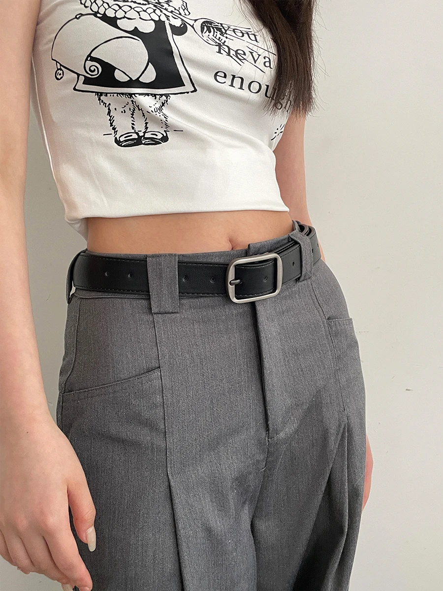 Belt Women\'s 2024 New Summer Decorative Jeans Student Coffee Versatile Wide Belt Design Feel Belt Black