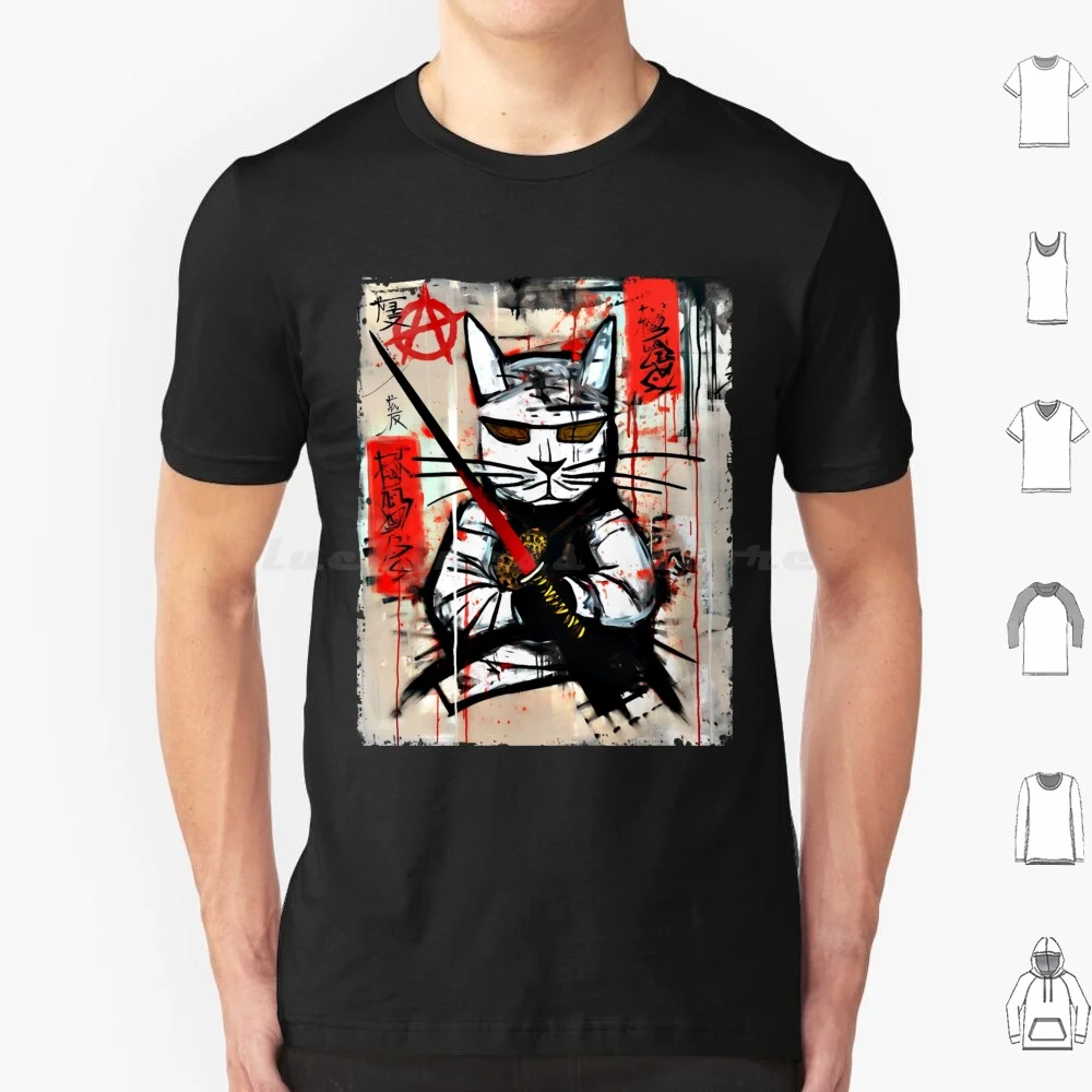 Cat Japanese Art Splatter Dripping Ink Banksy Style Graffiti Spray Art 90s Aesthetic T Shirt Cotton Men Women DIY Print