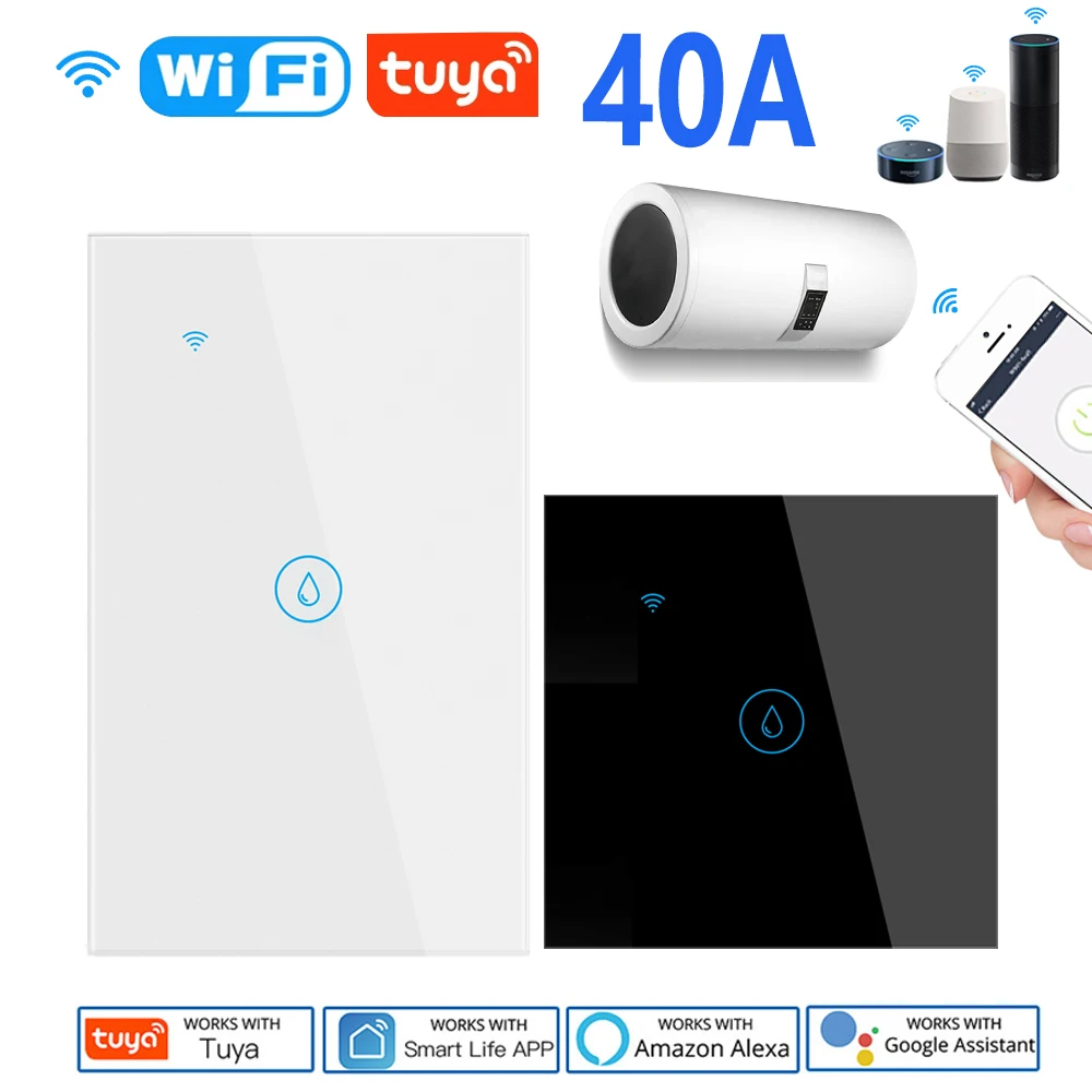 Wifi Caldeira Interruptor Inteligente, Interruptores De Aquecedor De Água De Alta Potência, Temporizador De Toque De Vidro De Luxo, Controle De Voz,