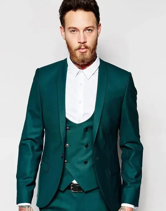 

Green Double Breasted Men Suit Shawl Lapel Wedding Suits For Men Slim Fit 3 Piece Groom Tuxedo Custom Prom Suits Terno Masculino