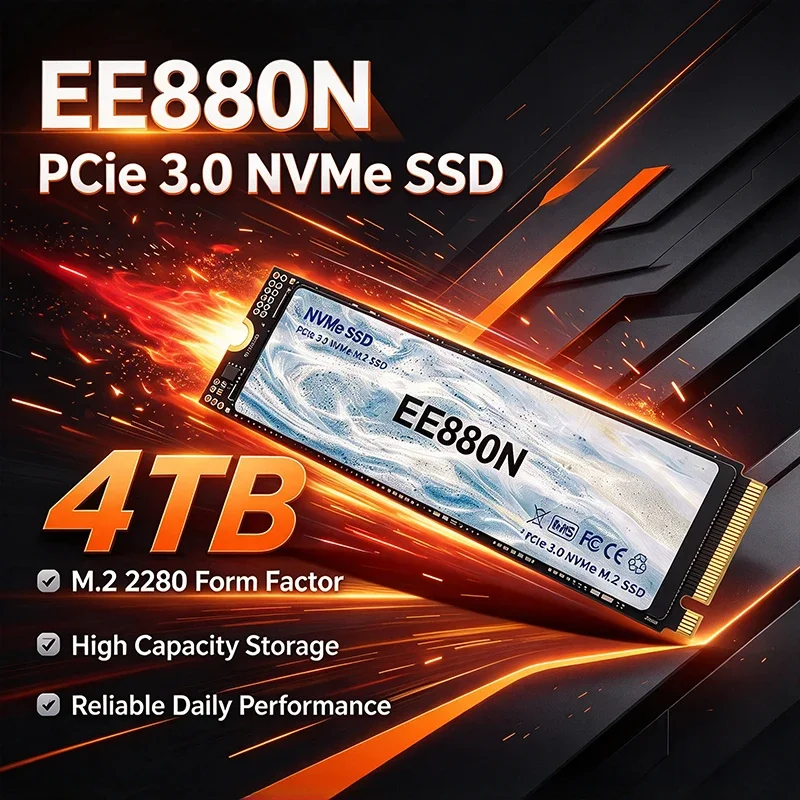 EE880N M.2 2280 NVMe PCIe 3.0x4 SSD TLC 3D, unidade de estado sólido interna de 500 GB a 4 TB, para jogos, computadores de mesa, portáteis e armazenamento em PC.
