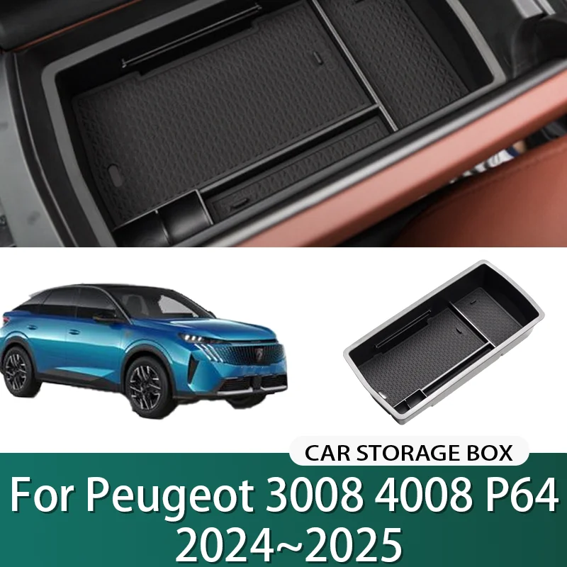 

Автомобильные аксессуары для Peugeot 3008 4008 P64 2024 ~ 2025, подлокотник центральной консоли, ящик для хранения, многофункциональное хранилище, автозапчасти для интерьера