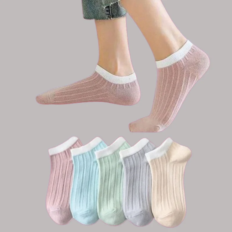 5/10 Pairs 2024 New Fashion Woman Polyester Ankle Invisible Socks Embroidery Novelty Cute Breathable Boat Short Socks