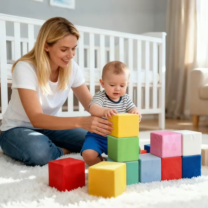 Custom Color Plush Baby Toy 14cm Cubic Foam Stacked Set Early Childhood Education Sports Theme