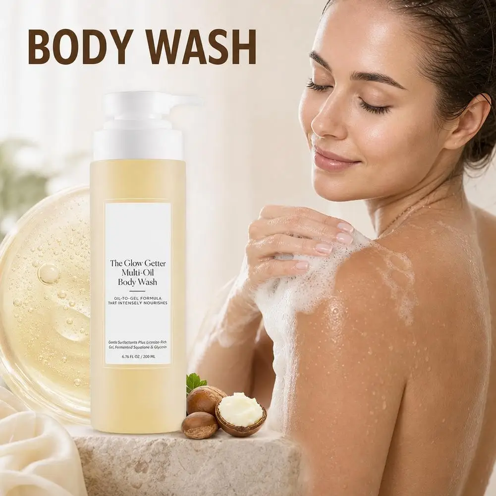 200ml The Glow Getter Multi-Oil Hydrating Body Wash Oil-to-Gel Squalane Glycerin Shower Gel Deep Nourishing Body Cleansing Oil