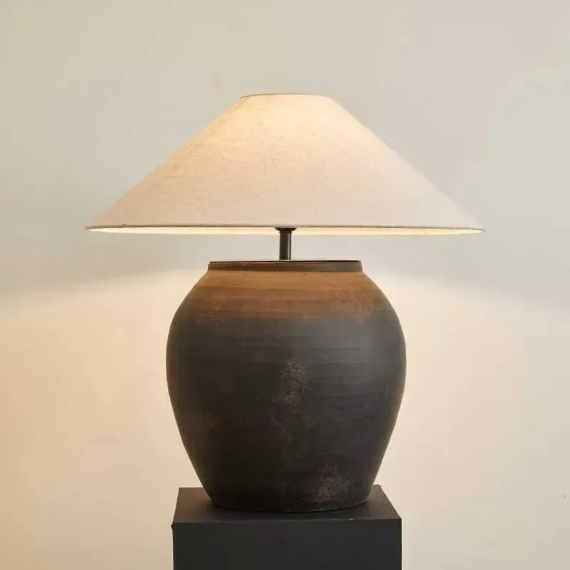 New Large Size Retro Ceramic Table Lamp with Fabric Shade for Home Bedroom Bedside