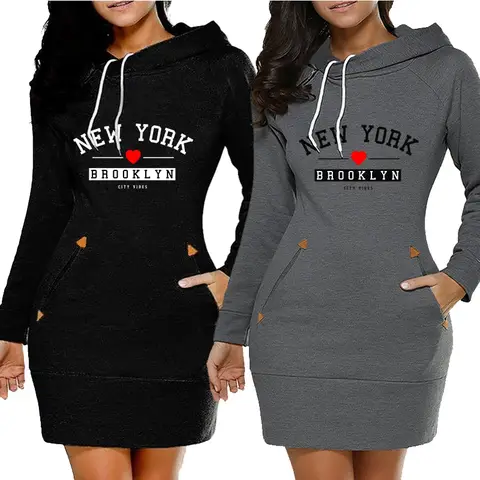 दैनिक आराम फैशन महिलाओं की सादगी मिडी कपड़े आकस्मिक शरद ऋतु सर्दियों स्लिम फिट पॉकेट हूडी कॉलर जिपर डिजाइन गुणवत्ता top 8 best sales जेब वाली पोशाकें - №2