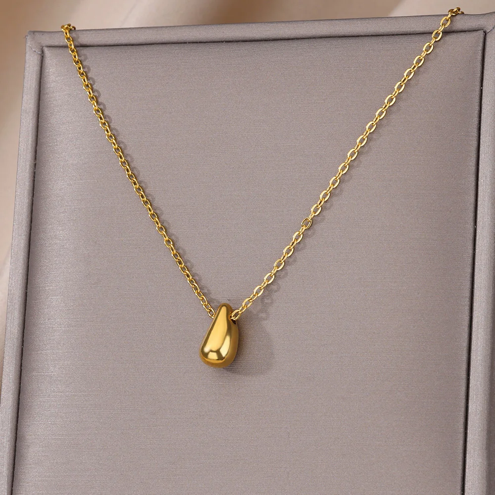 Water Drop Necklaces For Women Girls Gold Color Neck Chain Stainless Steel Necklace Pendant Jewelry Female Gift 2024 New Trend