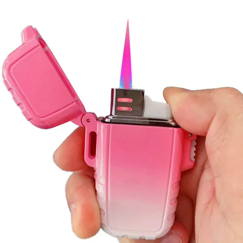 New Outdoor Gradient Inflatable Lighter Windproof and Waterproof Butane Torch Jet Pink Flame Detachable Lighter Smoking Gift