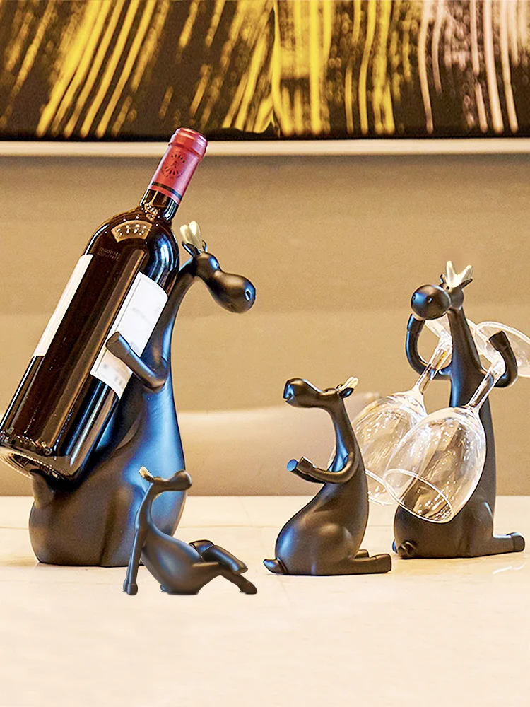 

Nordic Creative Wine Bottle Holder Home Decor Upside down High Leg Wine Cup Rack Deer Wine Tray Bottle Storage Decor Gift