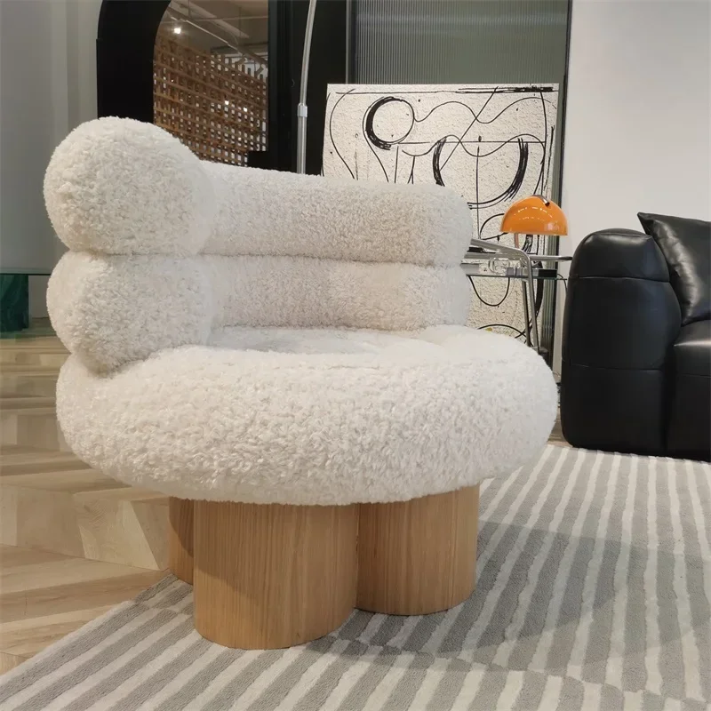 

French medieval, single sofa, living room solid wood retro lamb wool leisure chair, lazy sofa