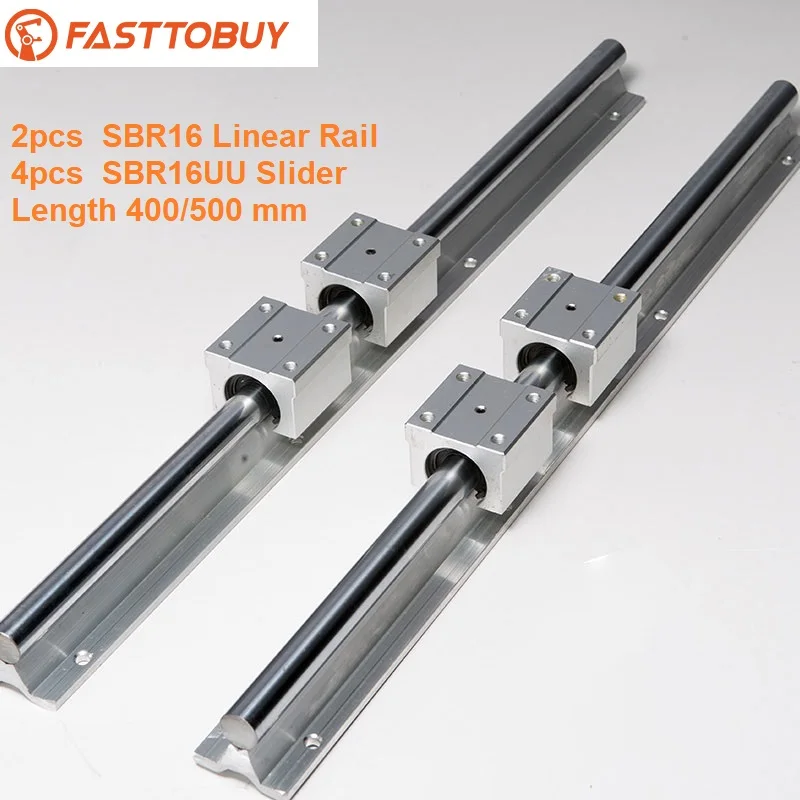 2 pcs SBR16 Linear Guide Rail of Length 400/500mm with 2pcs Cylindrical Guide and 4pcs Slider for CNC Wide Application