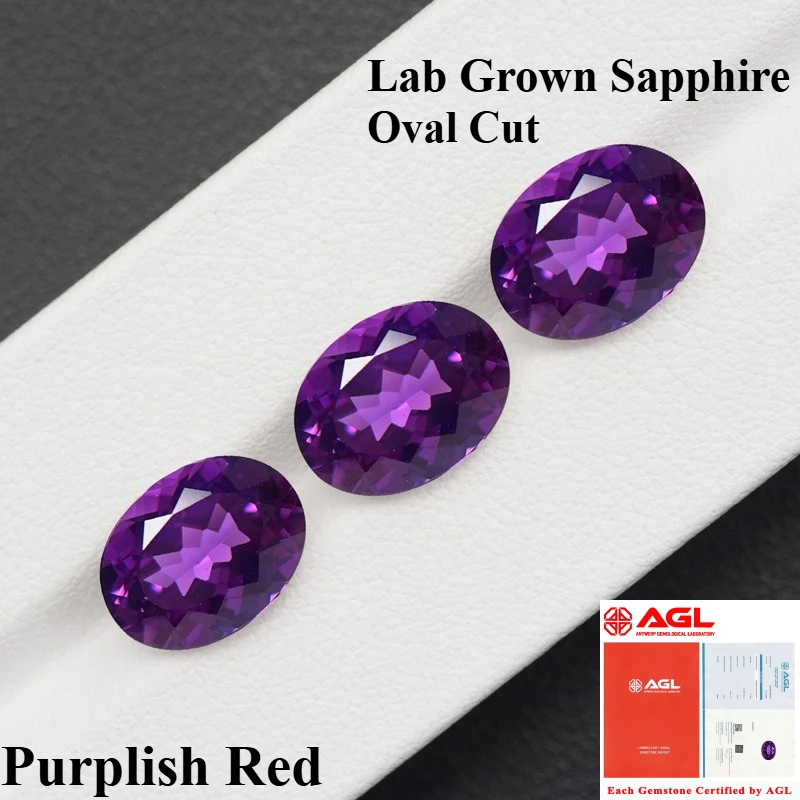 

Hot Sell Lab Grown Sapphire Oval Cut Purplish Red Multiple Size Top Quality for Diy Jewelry Making Selectable AGL Certificate
