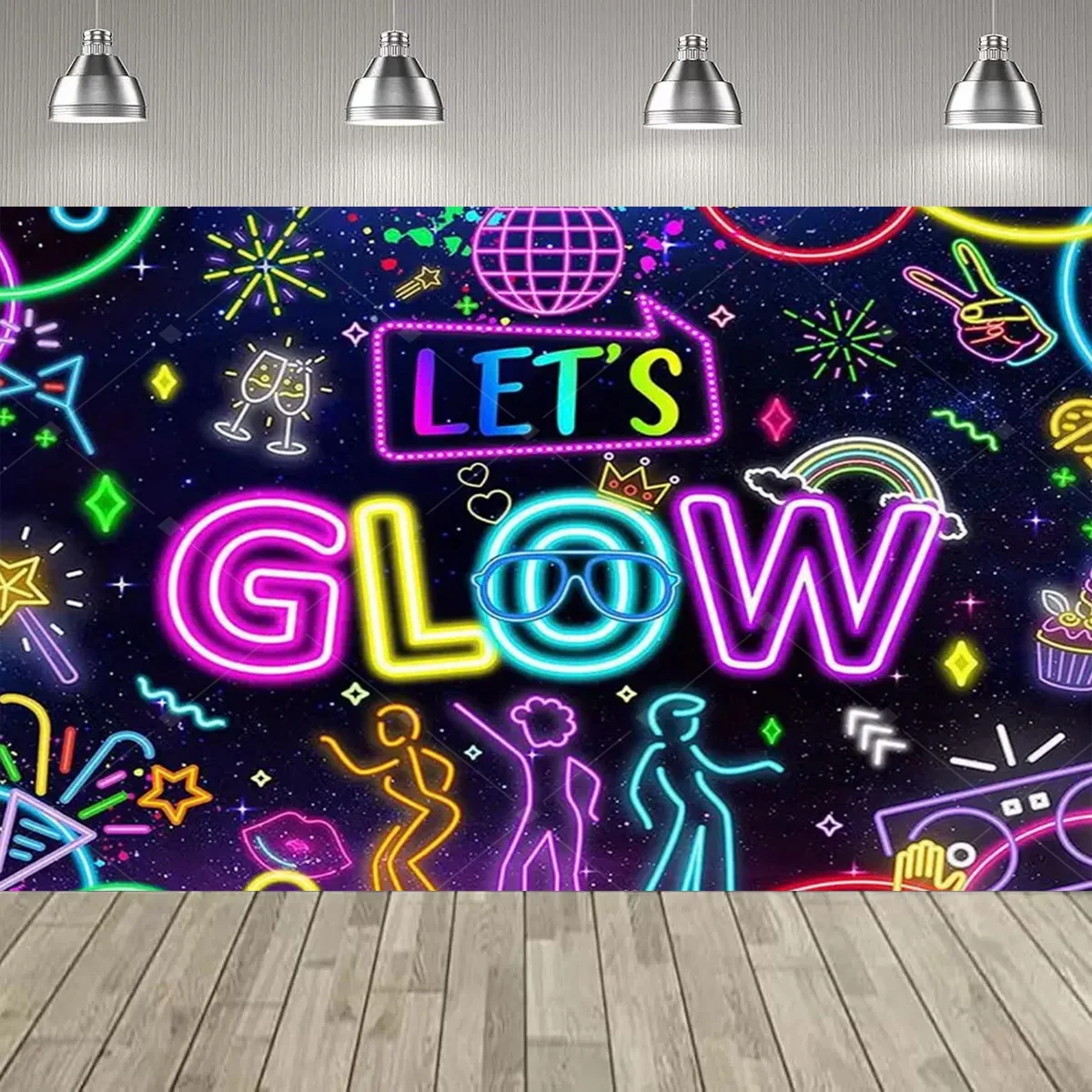 UV-Schwarzlicht Let's Glow Crazy Theme Party Dekorationen Hintergrund Neon Fluoreszierender Effekt Geburtstag Party Supplies Dekor Banner – Detail 5