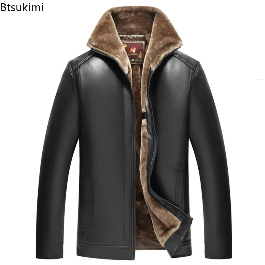 2025 Men's Autumn and Winter Super Warm Jacket Plucked PU Leather Jacket Warm and Thick Windbreaker Male Wool Lined Jacket Brand