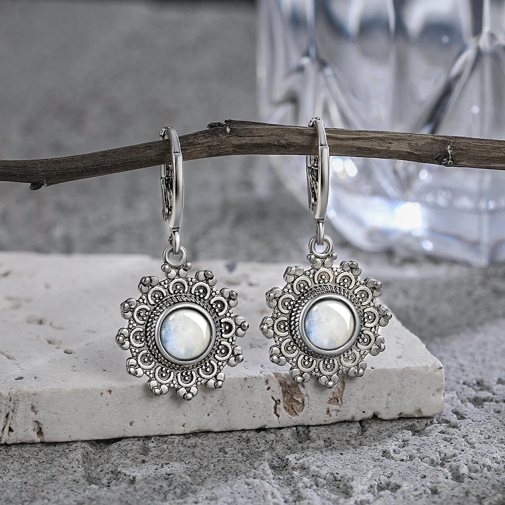 Pendientes de cianita Natural de copo de nieve de Plata de Ley 925 de 6mm para mujer, joyería Vintage de piedra redonda, regalos de fiesta y