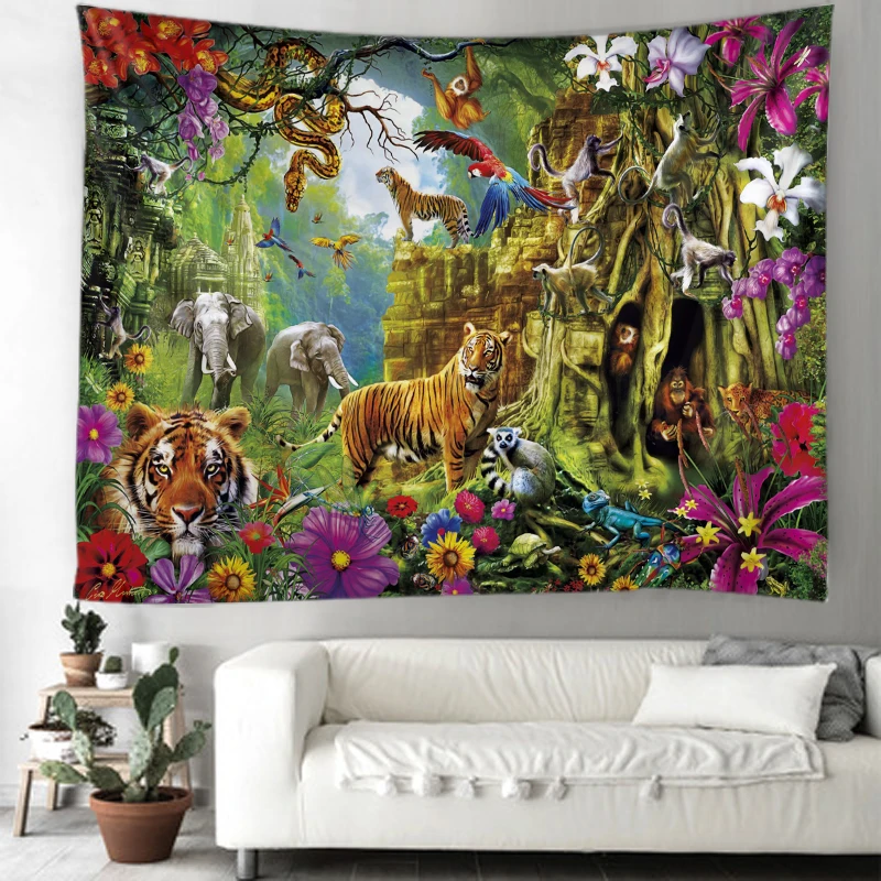 

"Aesthetic Fairy Tale Animal Forest Wall Tapestry Art Decor Blanket Curtain Hanging Home Bedroom Living Room Decoration