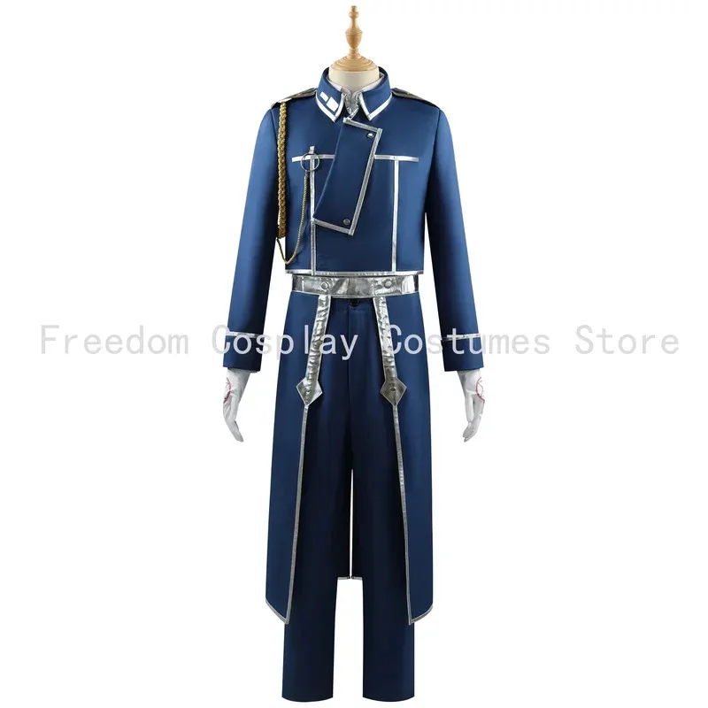 aa69Roy Mustang Cosplay Anime Fullmetal Alchemist Costume Uniform Wig Blue Military Coat Game Exhibition Stage Party Outfit for
