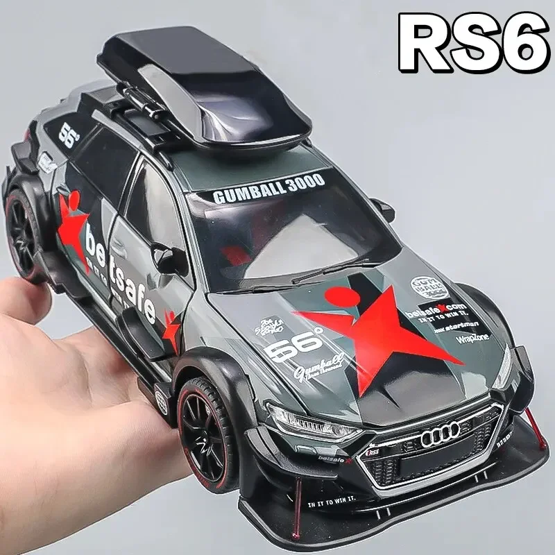 

1:24 RS6 Racing Die-Cast Alloy Model Metal Diecasts & Toy Vehicles with Sound & Light Pull Back Collection Toys for Kids Gifts