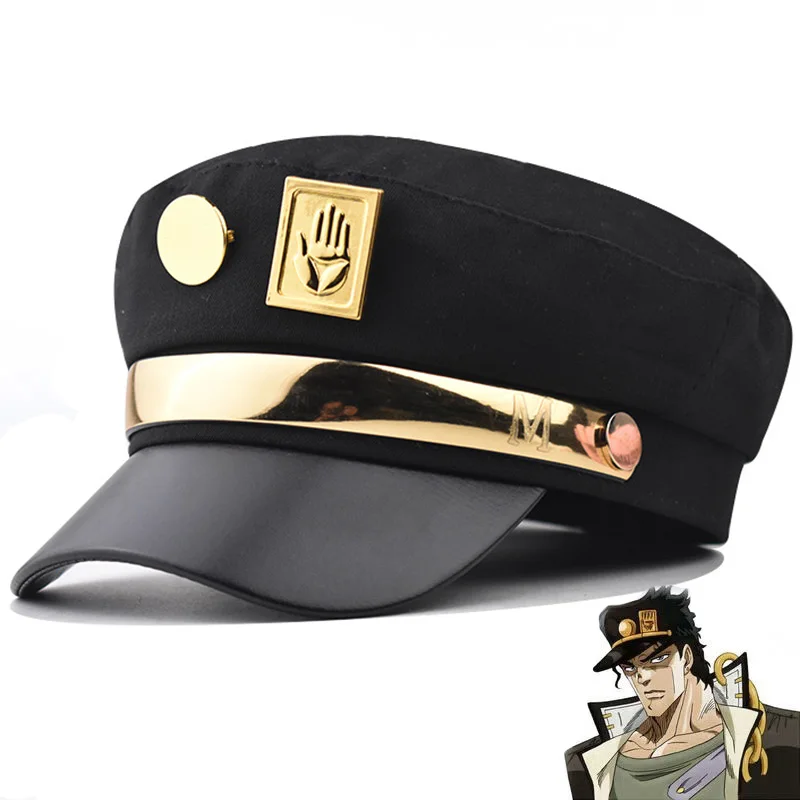 Anime JoJo's Bizarre Adventure Kujo Jotaro Cosplay Cap Unisex Adult Metal Badge Hat Prop