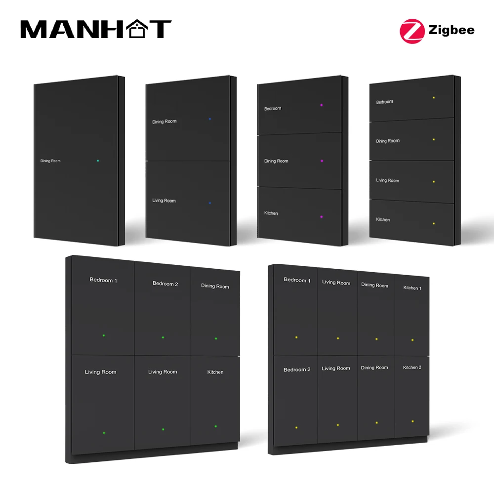 

MANHOT Smart DIY Name Switch Push Button Switch Glass Panel 1-8Gang Radar Sensing Voice APP Control Smart Life Alexa Google home