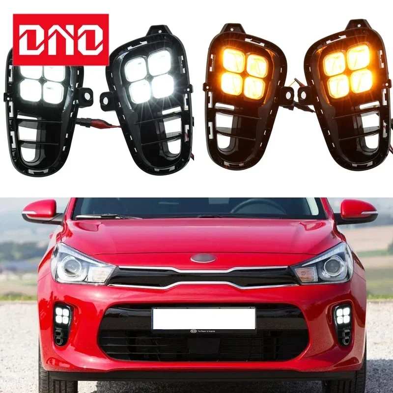 

Car LED DRL 12V Daylights For Kia Rio 2018 2019 2020 Yellow Turn Signal Daytime Running Headlamps Auto Driving Lamp Foglamps