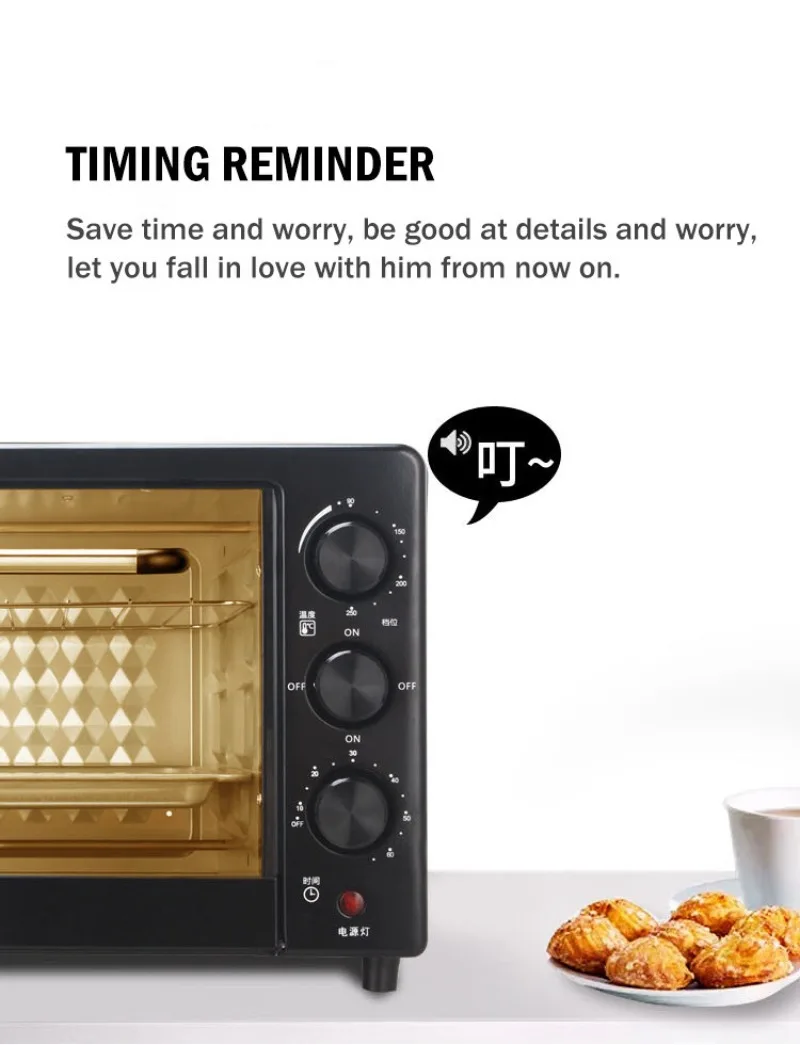 فرن كهربائي سعة 22 لتر، خبز منزلي، متعدد الوظائف، سعة كبيرة، فرن كهربائي لسطح المكتب، تشغيل بسيط وسهل التنظيف