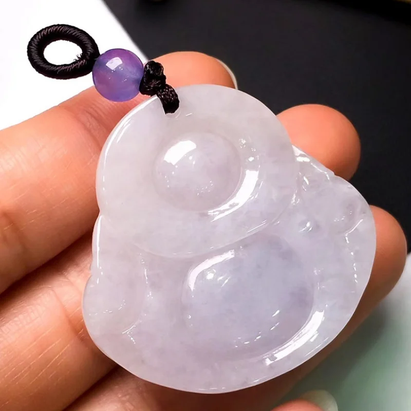 Natural a-Level Ice Glutinous Light Purple Buddha Statue Jade Pendant