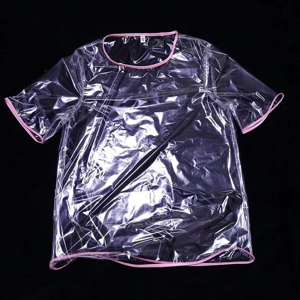 

Sexy Transparent EPU Plastic Film Short Sleeved T-shirt, Unisex PVC Soft Smooth Silent Waterproof Pullover, Nightclub Clubwear