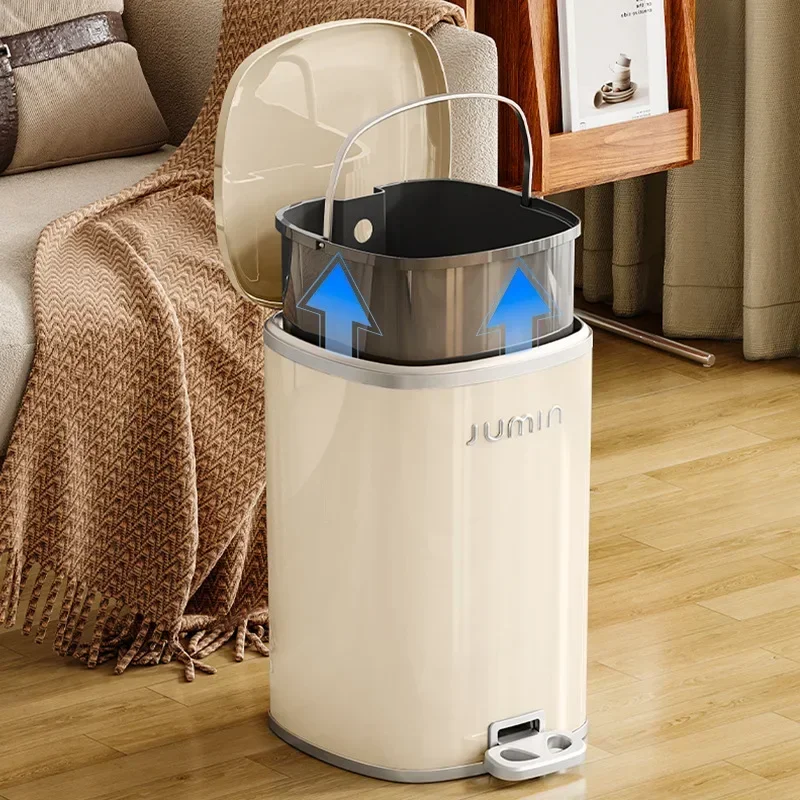 Kitchen with Cover Foot Pedal Trash Can Household Living Room Light Luxury High-end Large Capacity Bathroom Bedroom Trash Can