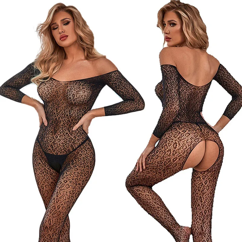 Sexy Lingerie Women Full Bodystockings Sexy Leopard Print Costume Porn Tight Underwear Fishnet Bodysuit Sex Set Erotic Sleepwear