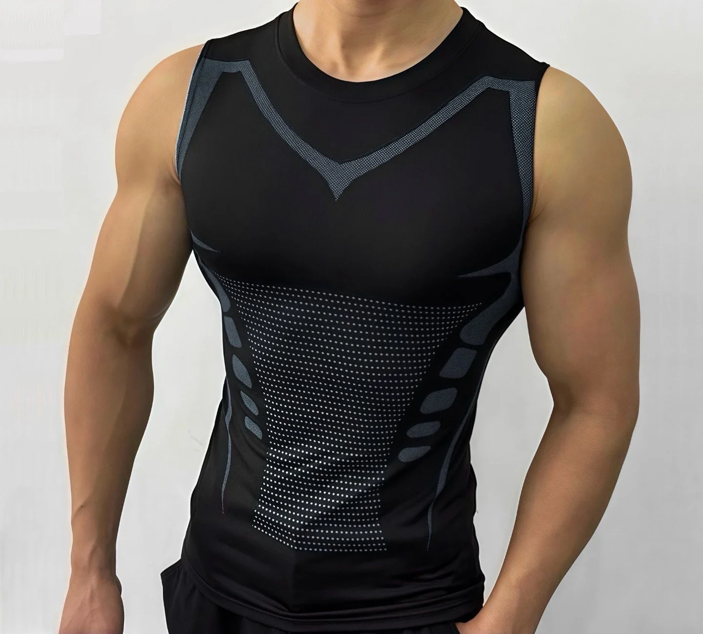 

Sports vest, tights, sleeveless men's breathable elastic quick-drying T-shirt, running training, fitness clothes, sweat-absorbin