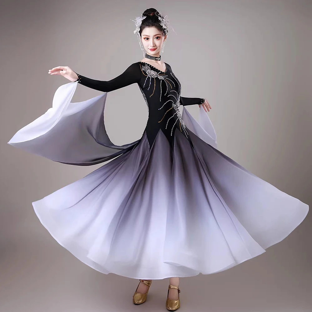 

Elegant Long Sleeve Waltz Dress 2026 New Women Modern Dance Costumes for Ballroom Swing Big Swing