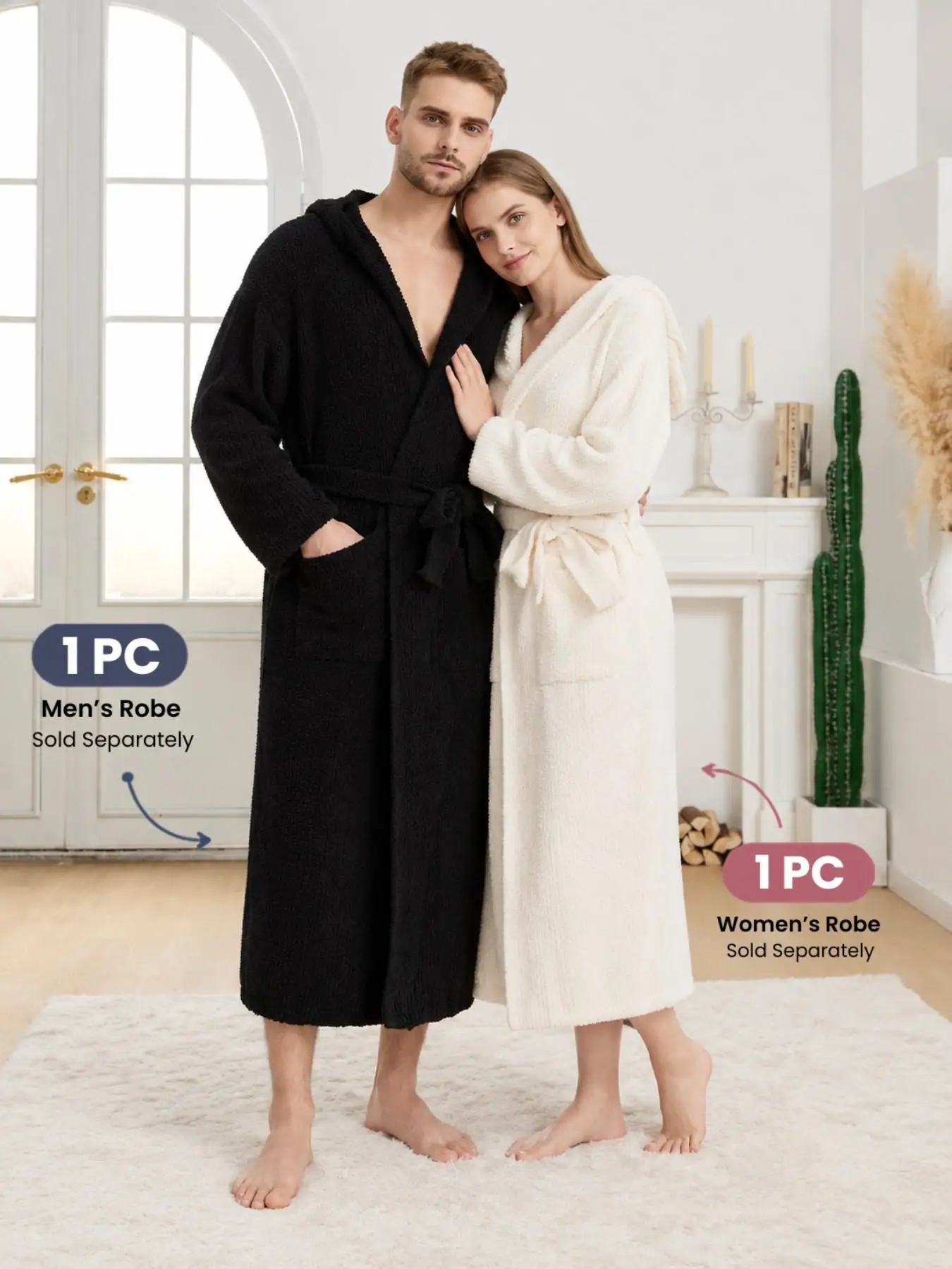 【COZY Soft Plush Feel】Couple Long Morning Robe Sleepwear, Double-Faced Fleece, Thickened and Extended, Men's Home Wear, Bathrobe