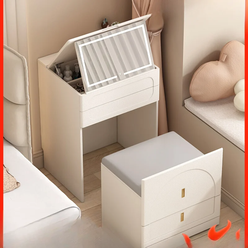 Cream style dresser bedside table flip powder table folding mirror with light smart charging small 50 cm 60