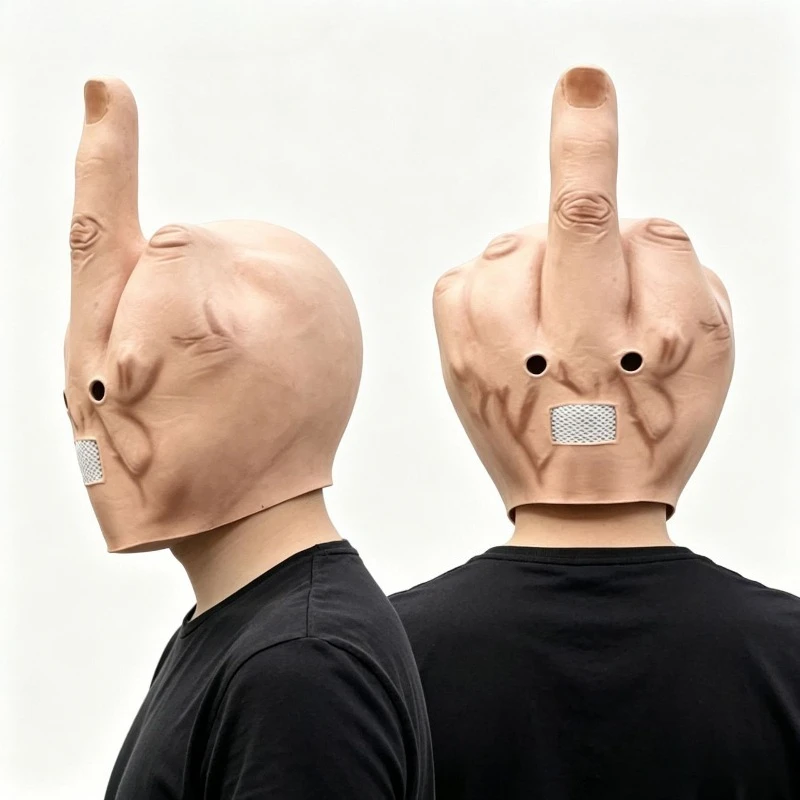 Vertical Middle Finger Despises Headgear Latex Finger Mask Headgear Halloween Prank Mask Bar Performance Prank Funny Props