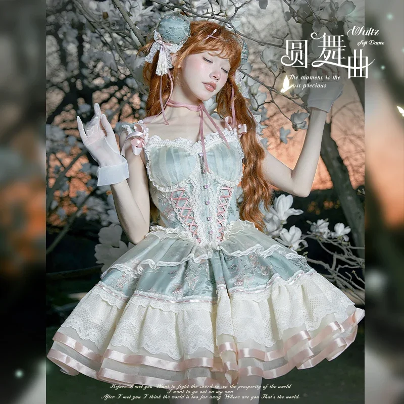 

Chinese Style Suspender Dress Jsk 2025 Summer Sweet Girls Lolita Princess Dress Ballet Style Mini Dresses for Women