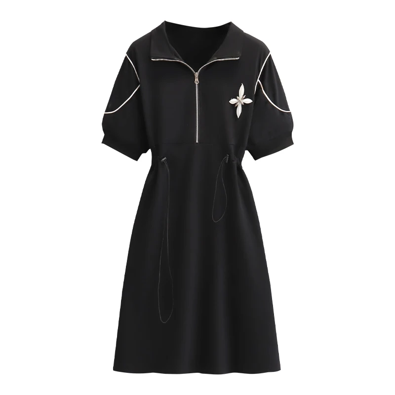 EHQAXIN Summer New Fashion Womens Dress 2022 Casual Loose Zipper Drawstring Loose Flower Decorative Dresses Female M-4XL