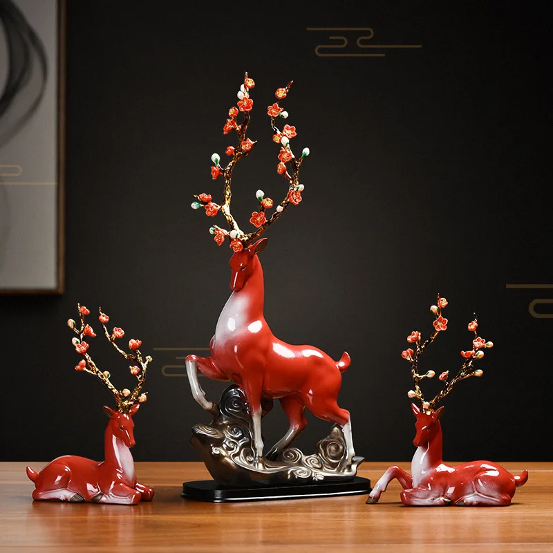 

Ceramic deer ornaments, large sika deer, new Chinese style festive living room, wine cabinet, foyer tabletop