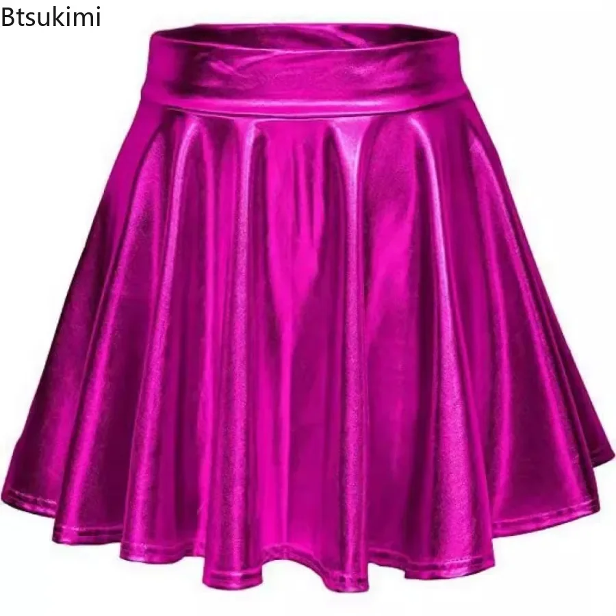 2026 Women's Sexy Sparkly Mini Skirts High Waist Party Dance Shiny Holographic Skirts Harajuku Gothic Metallic Pleated Y2k Skirt