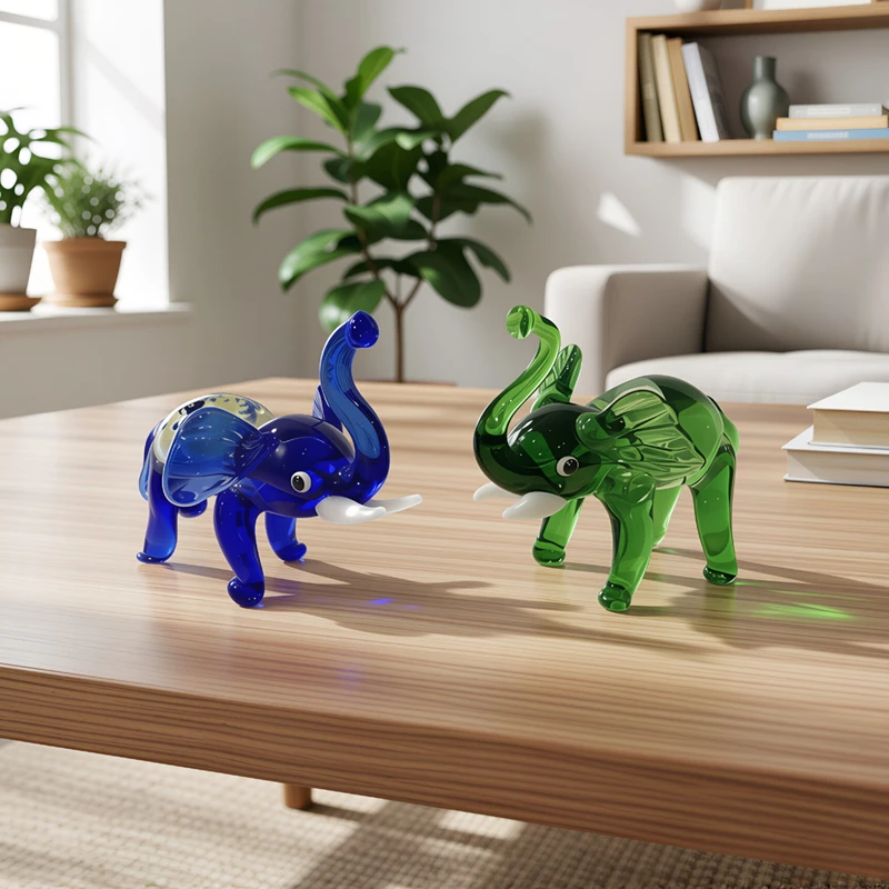 

Handmade Murano Glass Elephant Figurine Fluorescent Cute Animal Small Statue Home Desktop Decor Christmas New Year Gift for Kids