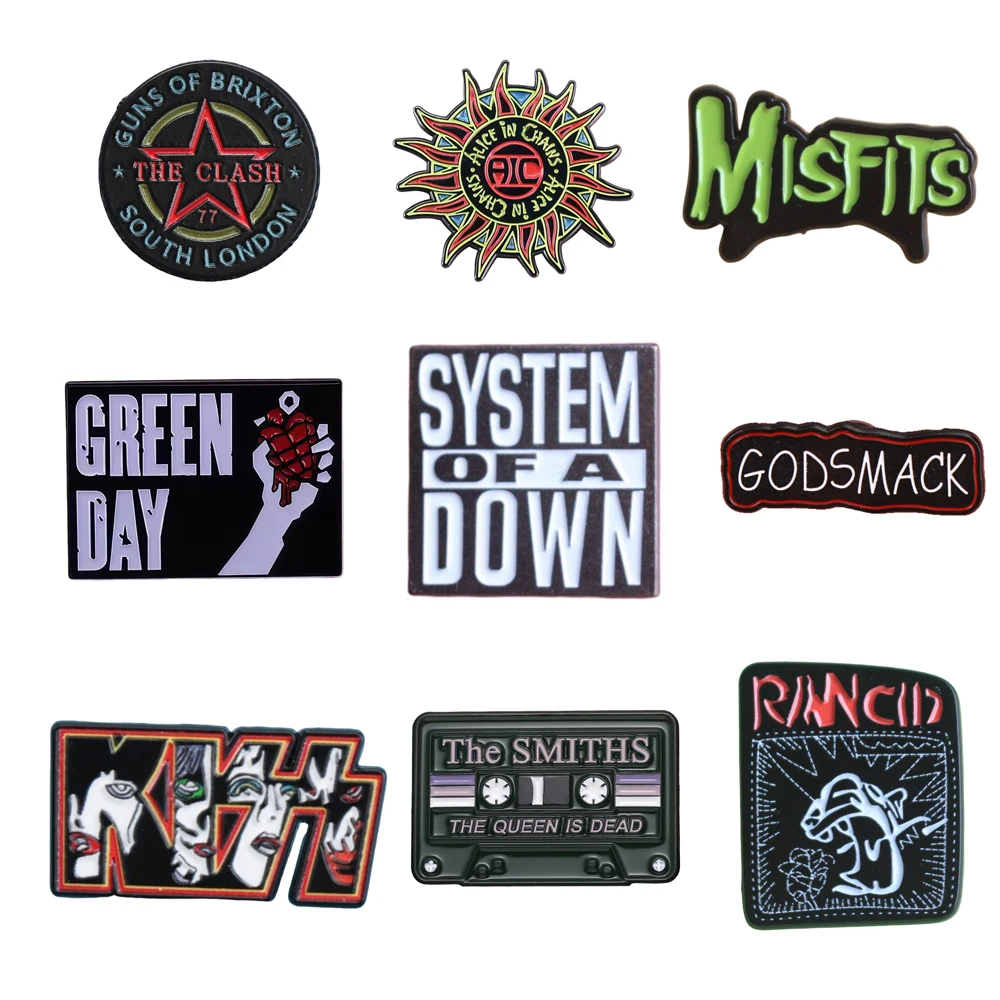 Vintage Rock Band Logo Enamel Pin Pack Classic Music Lapel Brooches for Fans
