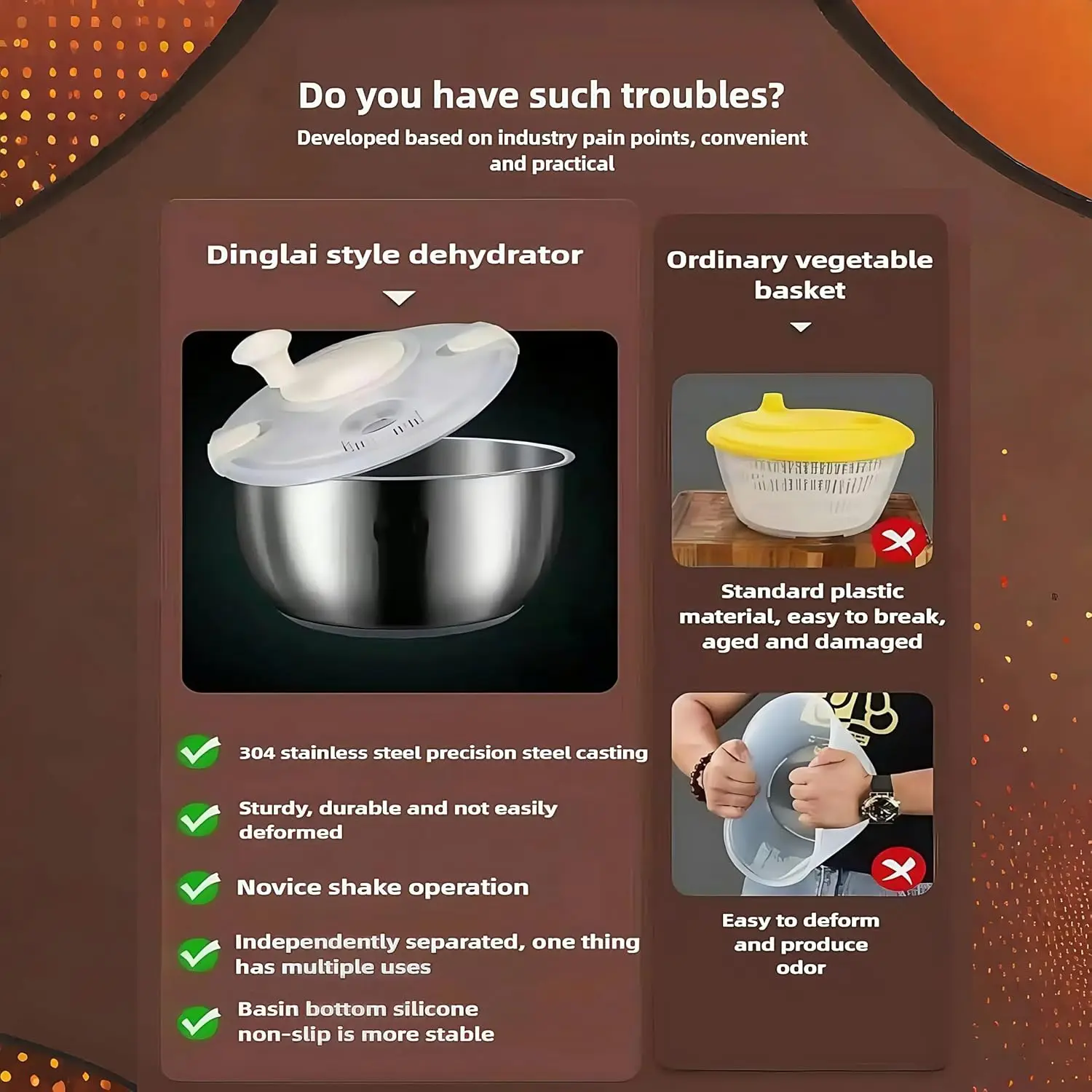 Wirówka do sałatek ze stali nierdzewnej 6L, wirówka do warzyw, wirówka do sałatek, myjka do owoców, szybka wirówka komercyjna do sałatek do użytku domowego