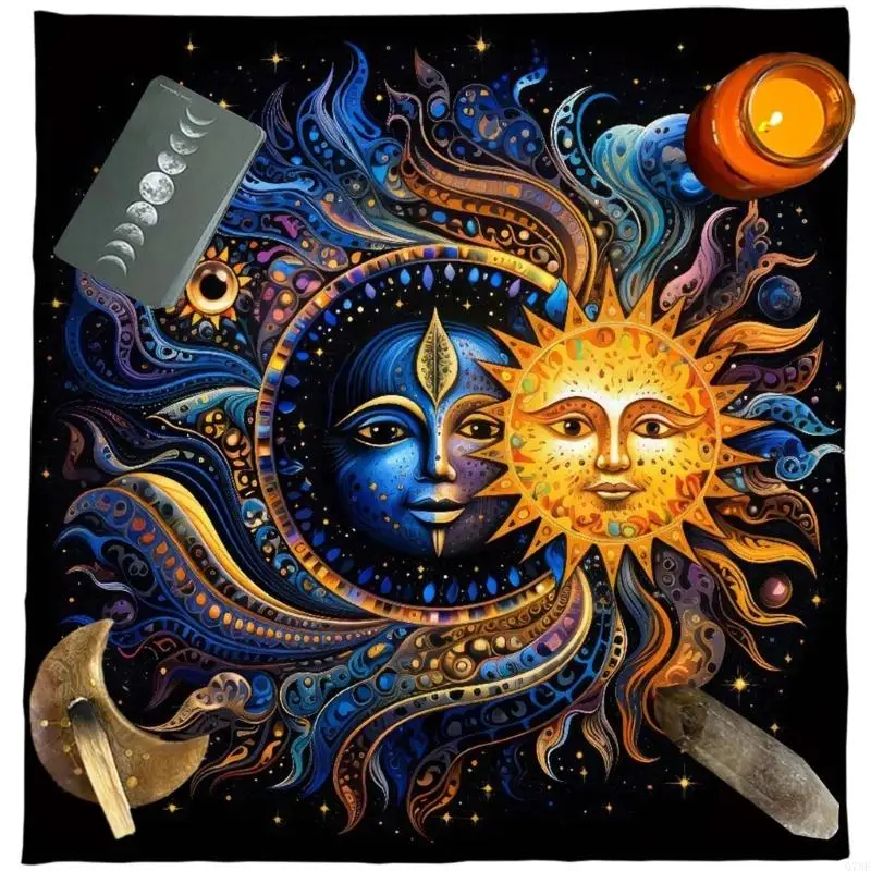 G7NF Moon & Sun Tarots Tablecloth Divinations Cards Table Cloth Tapestry Astrologys Witchcrafts Deck Cloth Wall Decors